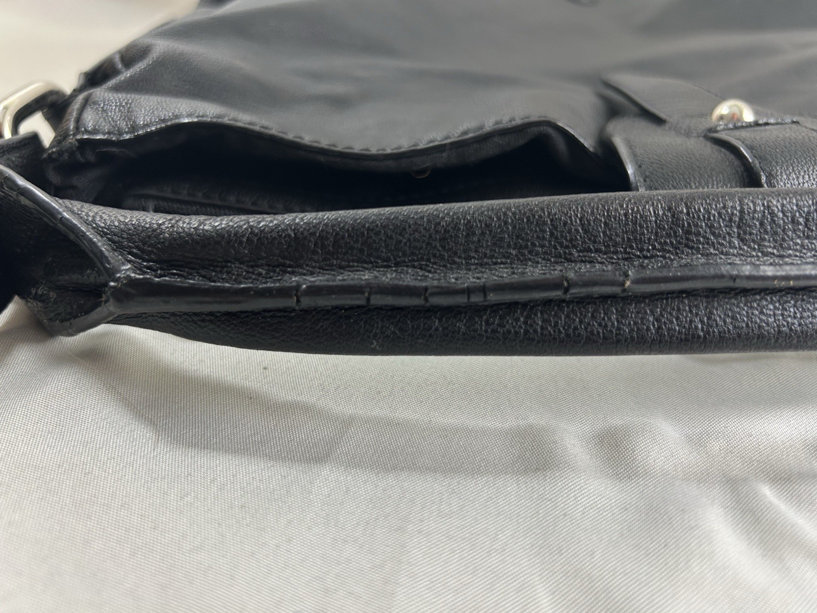 Perlina Black Natural Leather Hand Crafted Shoulder Bag Purse Zipper Large READ