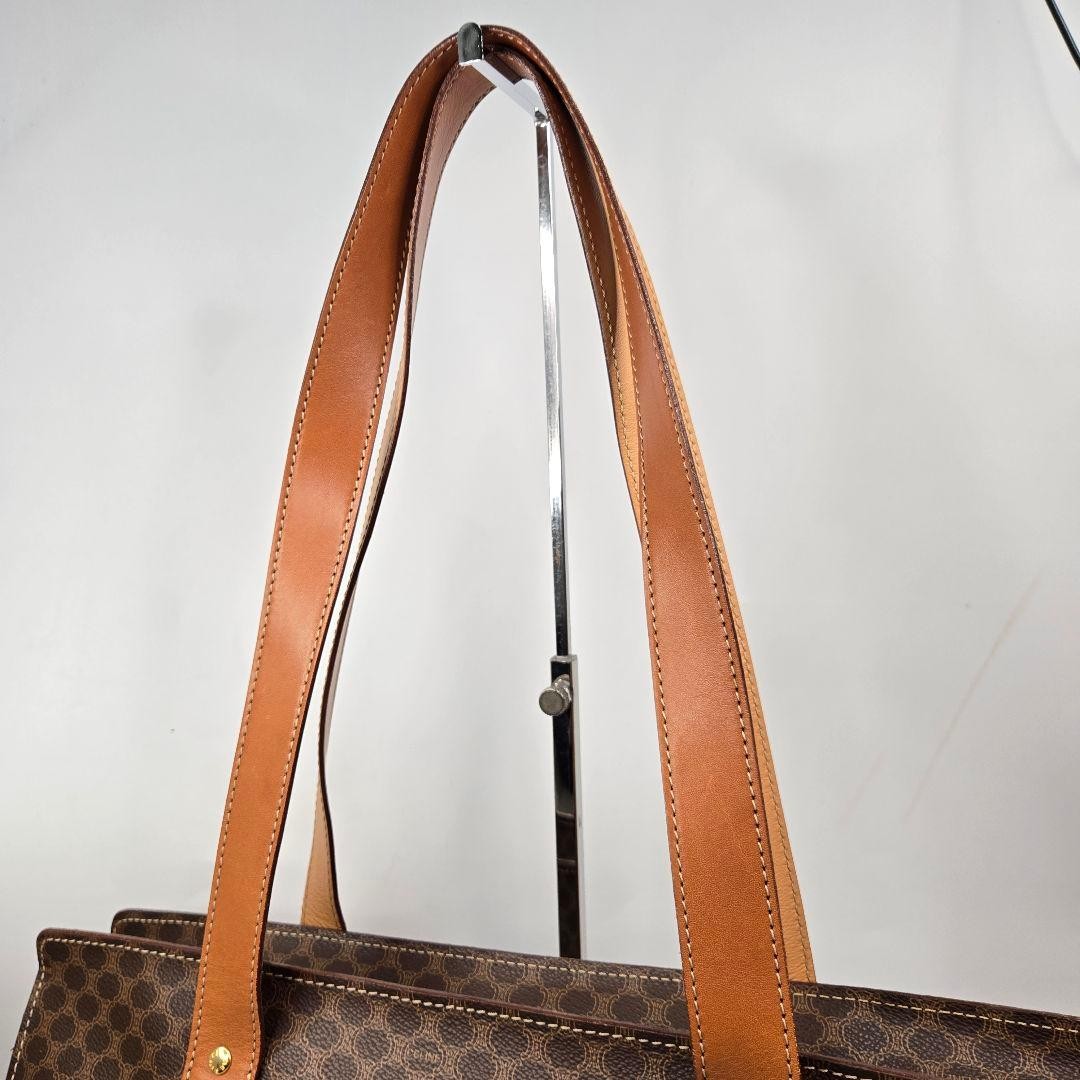 CELINE Macadam Pattern Triomphe Tote Bag Brown Leather Authentic Good Condition