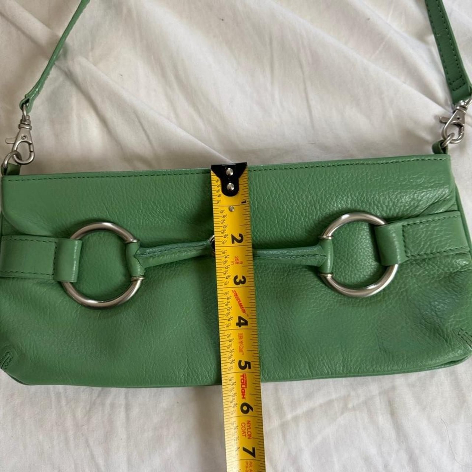 PARADOX Green Pebbled Leather Horsebit Baguette Shoulder Bag Y2K Clasp Handbag