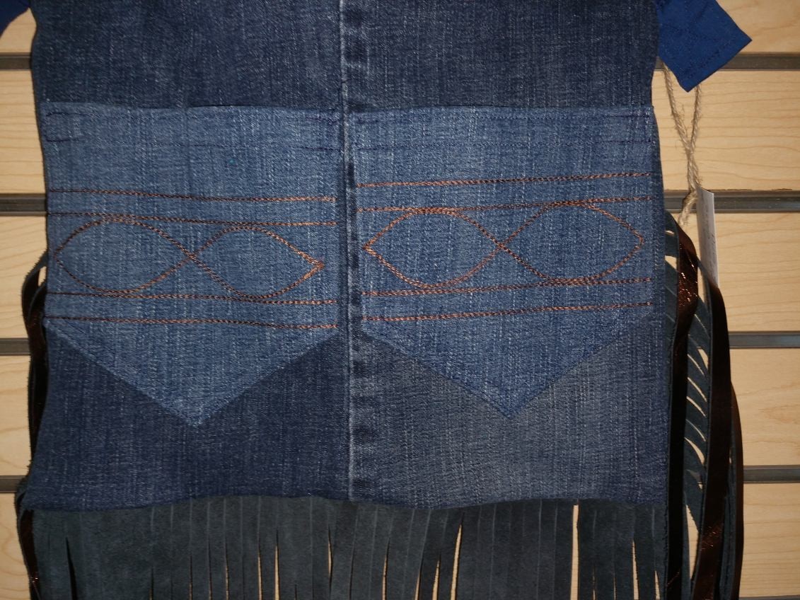 Rodeo Upcycled Denim with Leather Fringe & Boot Stitch Purse Shoulder Bag
