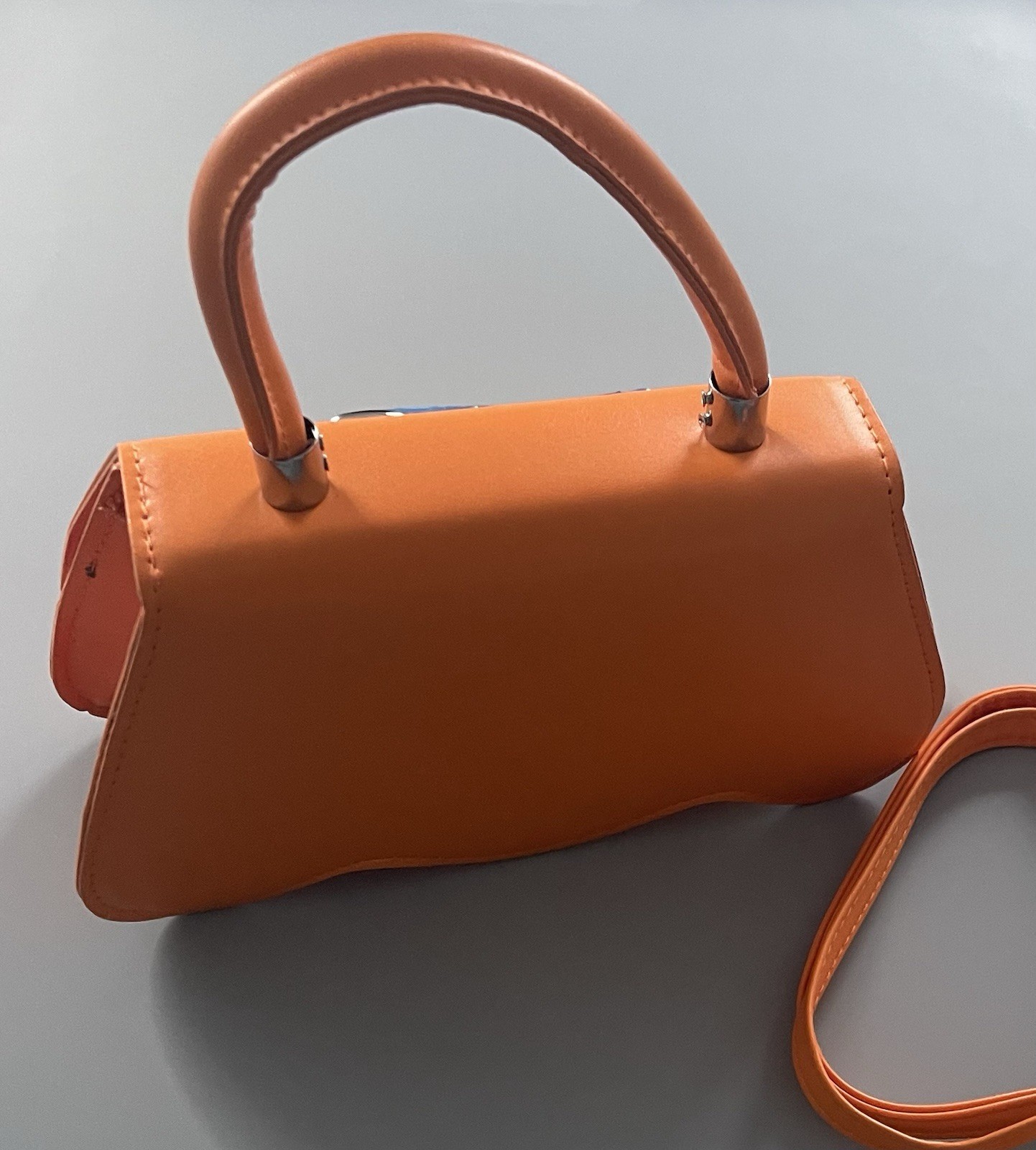 Orange Blue Top Handle Bag with Bow Accent & Detachable Strap