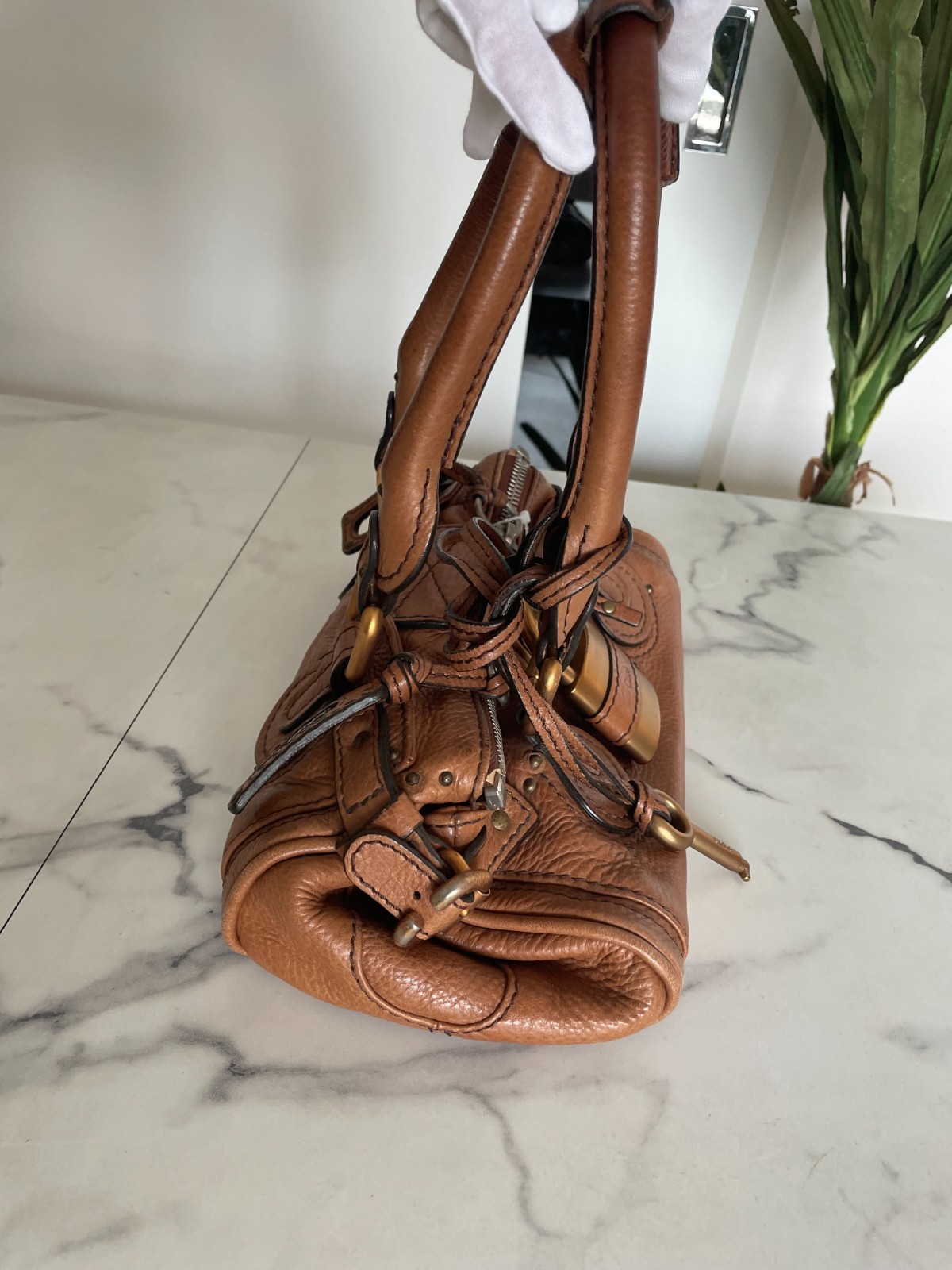 Chloe Paddington Mini Tan Brown Leather Handbag w/Padlock & Key 260726