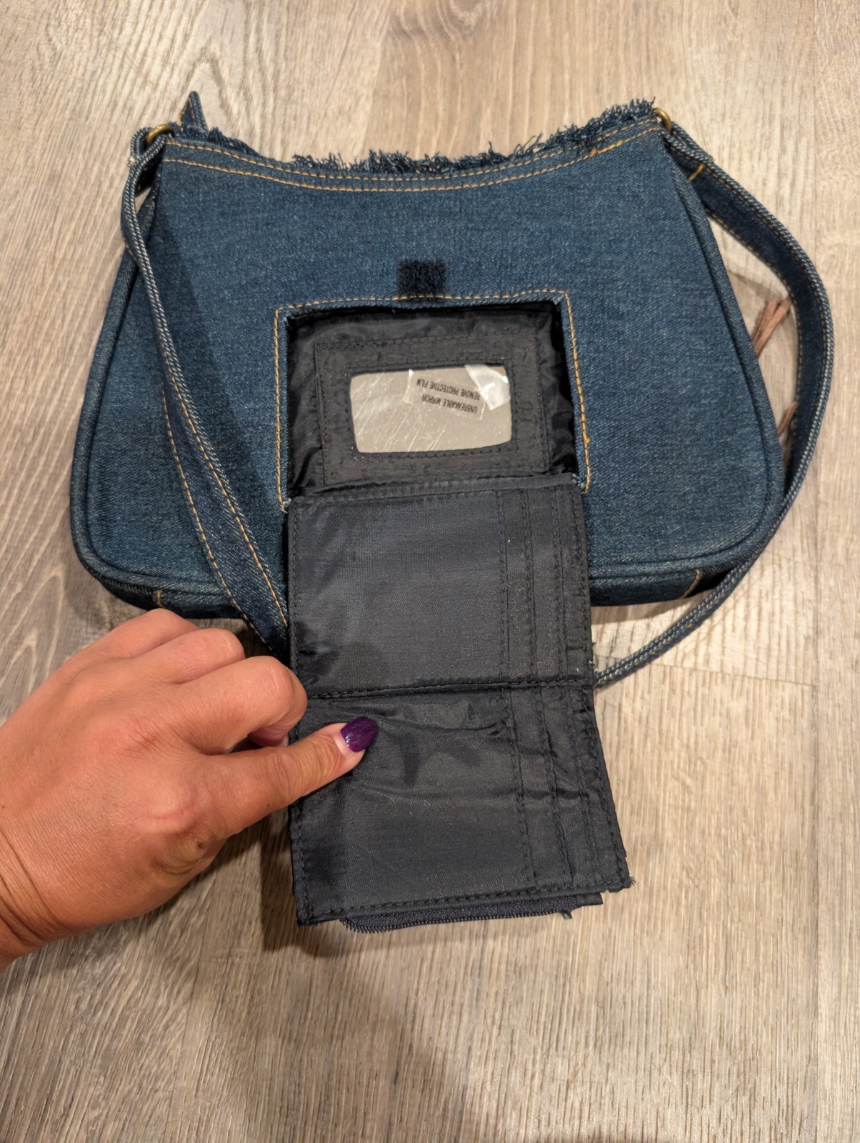 Vintage Y2K distressed denim shoulder hobo bag blue