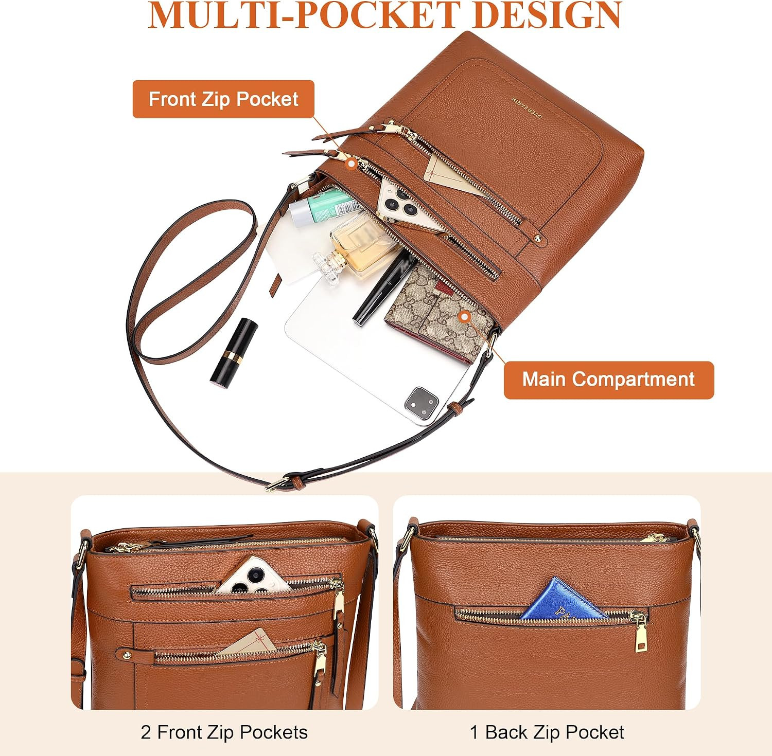 Crossbody Bags for Women Leather Purses for Ladies with Multiple Pockets