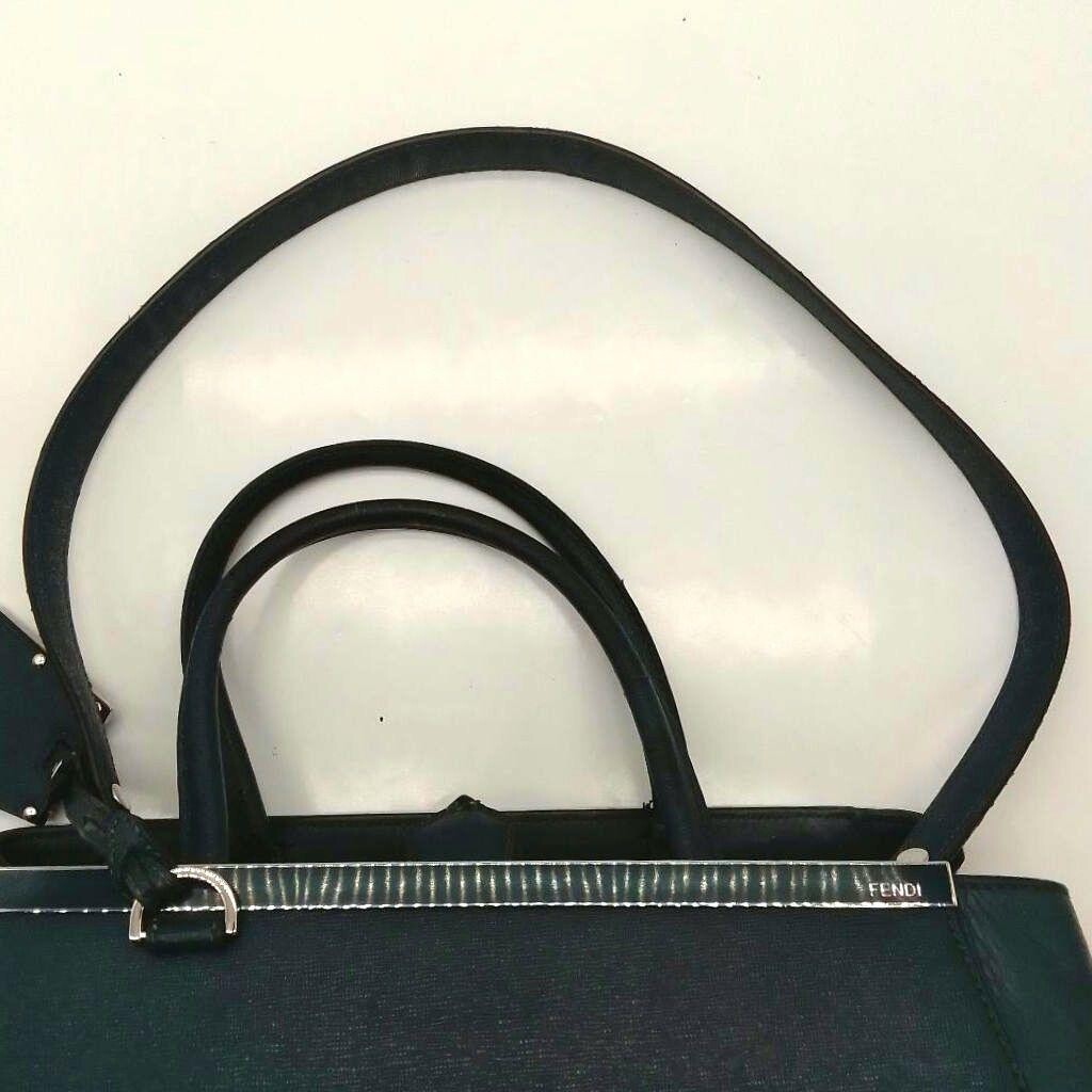 Fendi 2Jours Green Leather Tote Bag 2 Way Shoulder Strap Dust Bag Auth