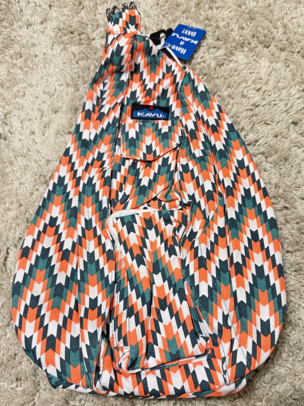 KAVU Rope Bag Everglade Tile Orange Teal White Sling Canvas Crossbody New
