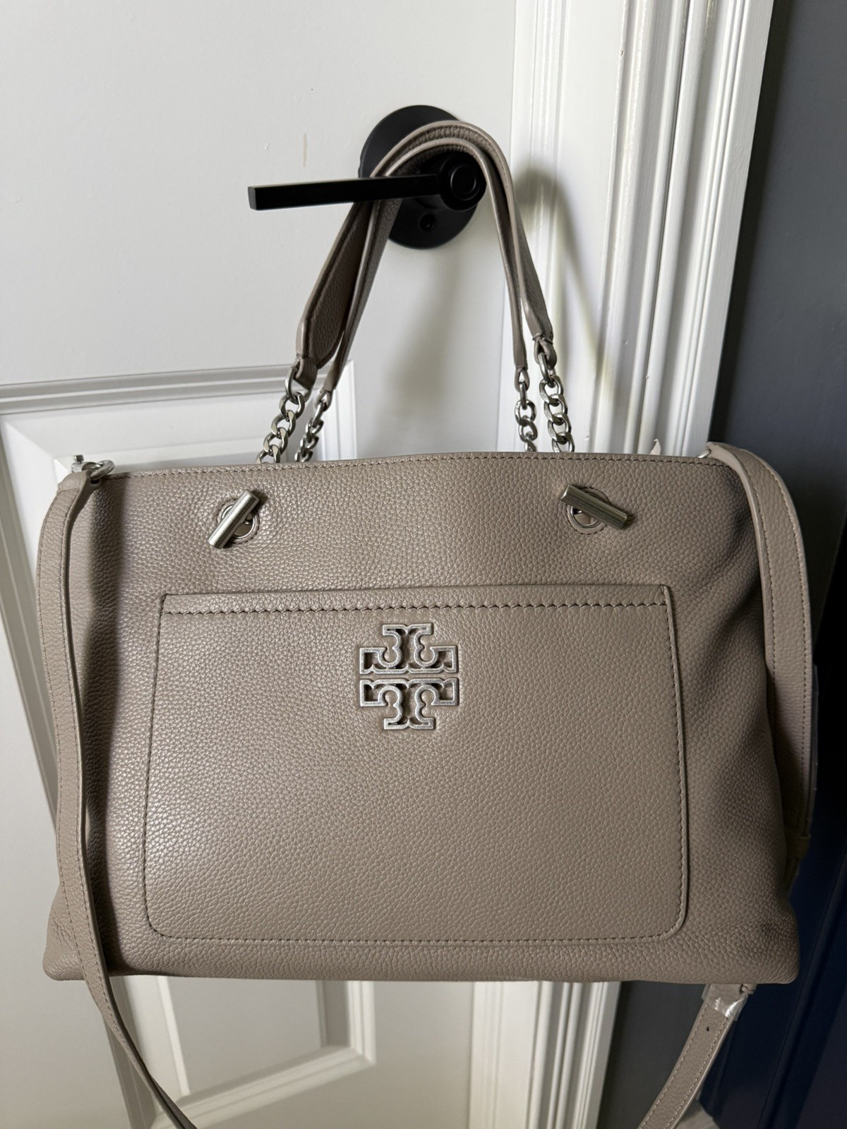 NWT 100% Auth Genuine Leather Tory Burch Britten Satchel/Crossbody, French Gray!