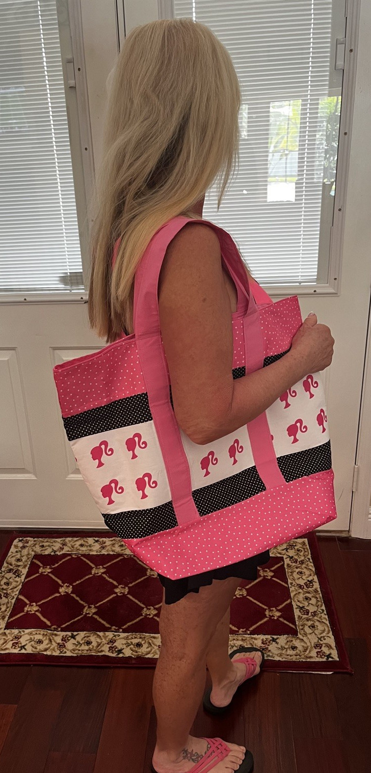 BARBIE NEW Handmade Large Tote bag w/ Barbie ponytail fabric, black, & hot pink