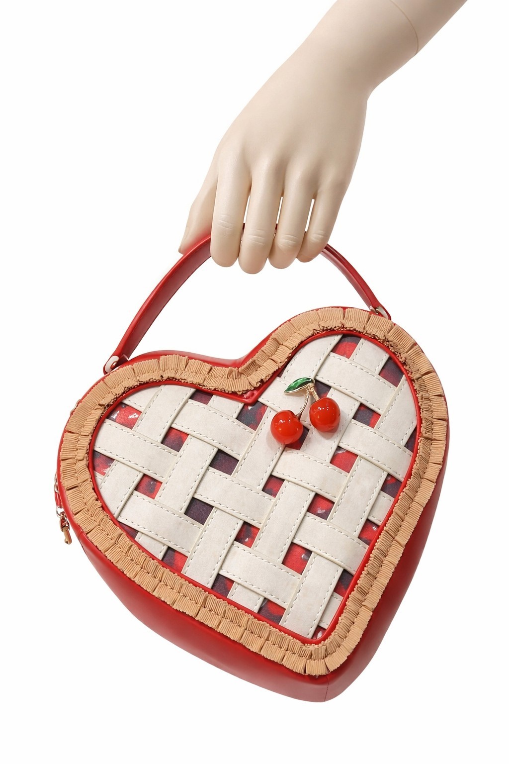 Cherry Pie Heart Shaped Purse with Woven Top Detail