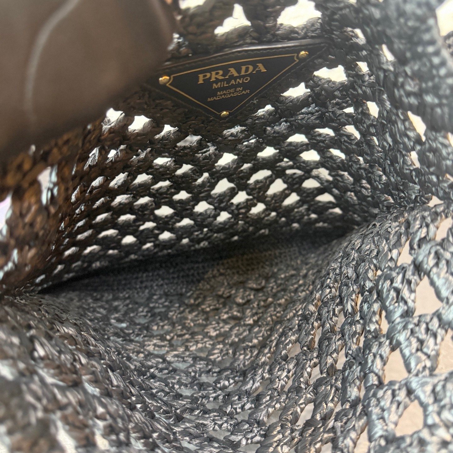 Prada Raffia Woven Tote Normal Size Black Raffia Daily Handheld Bag Duty Paid