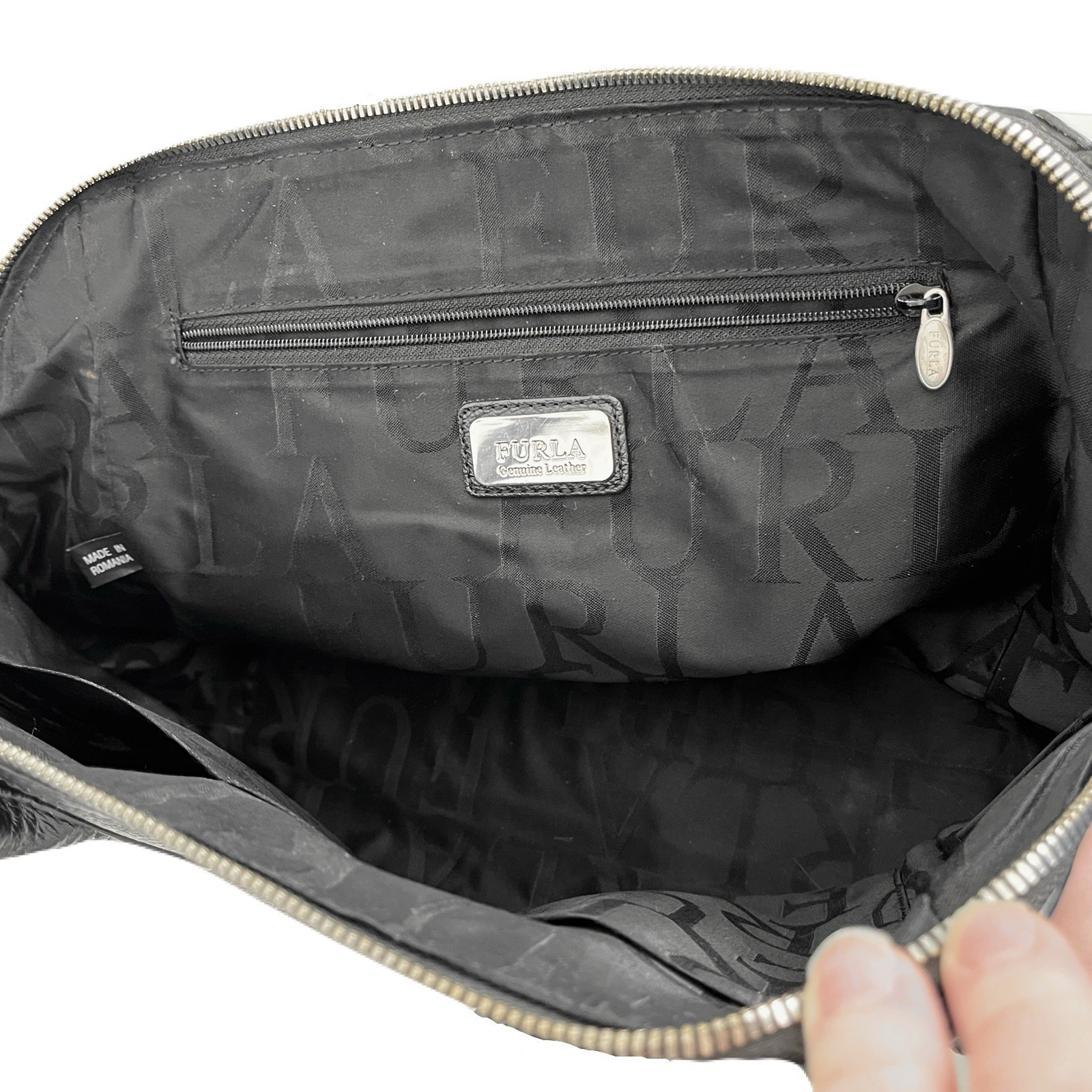 Furla Black Pebbled Leather Satchel Crossbody Bag