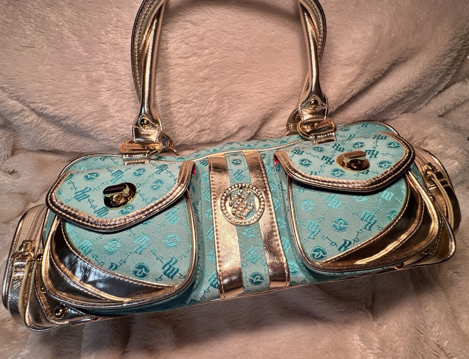 Vintage Y2K Rocawear Aqua Silver Hip Hop Streep Glam Purse Bag Handle Sparkle RW