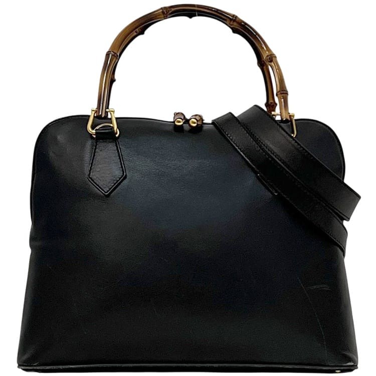 GUCCI 2way Bag 124445 Bamboo Leather Handbag Tote Zipper Crossbody Classic
