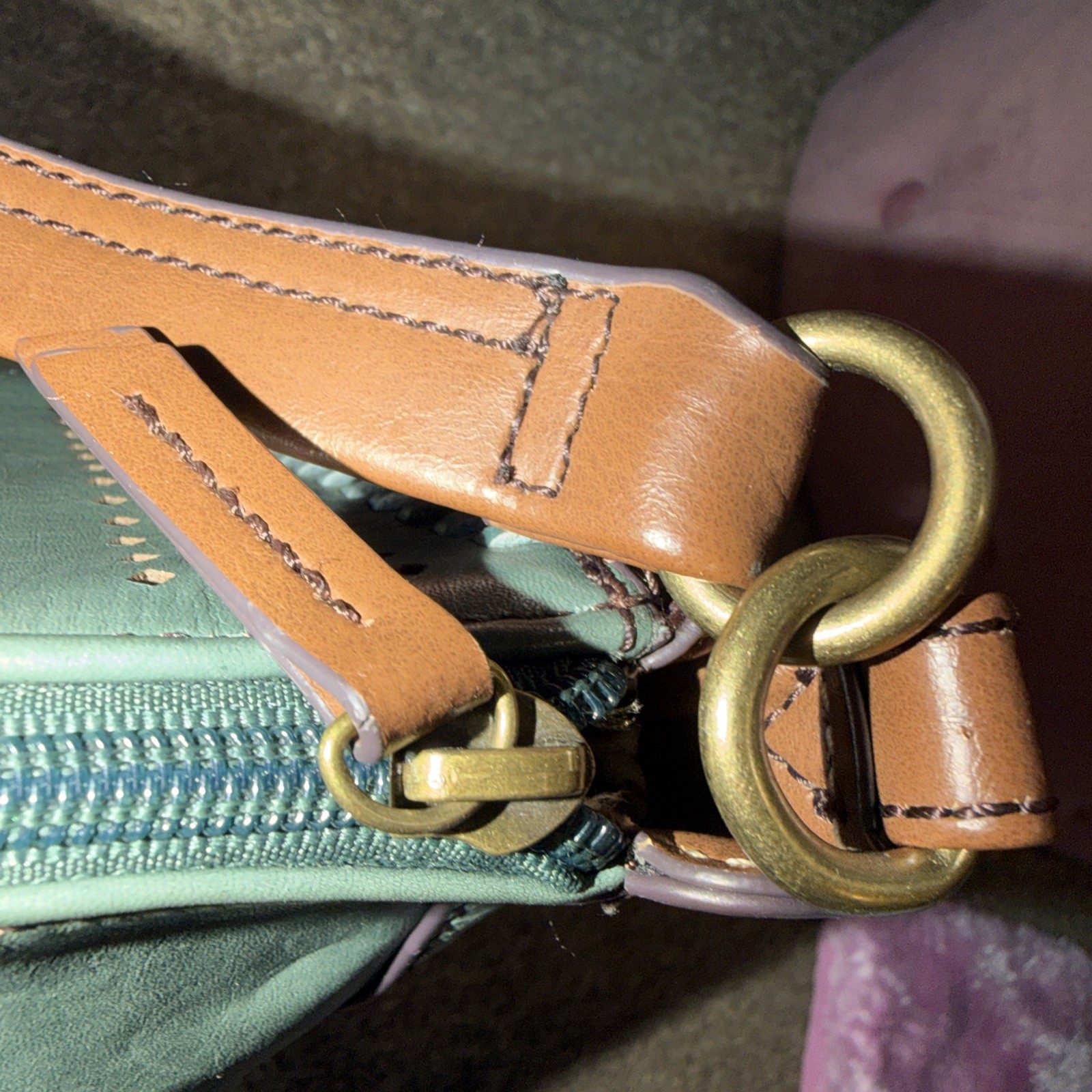 Tignanello Forest Green Distressed Pebbled Leather Shoulder Bag Handbag Purse