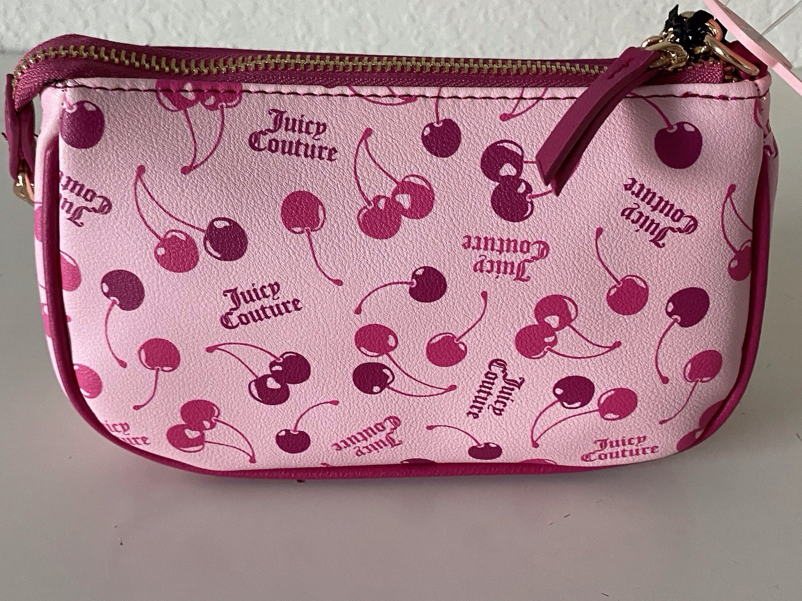 Juicy Couture Cherry On Top Mini Wristlet Bag Light Pink Raspberry Tart W/Charm