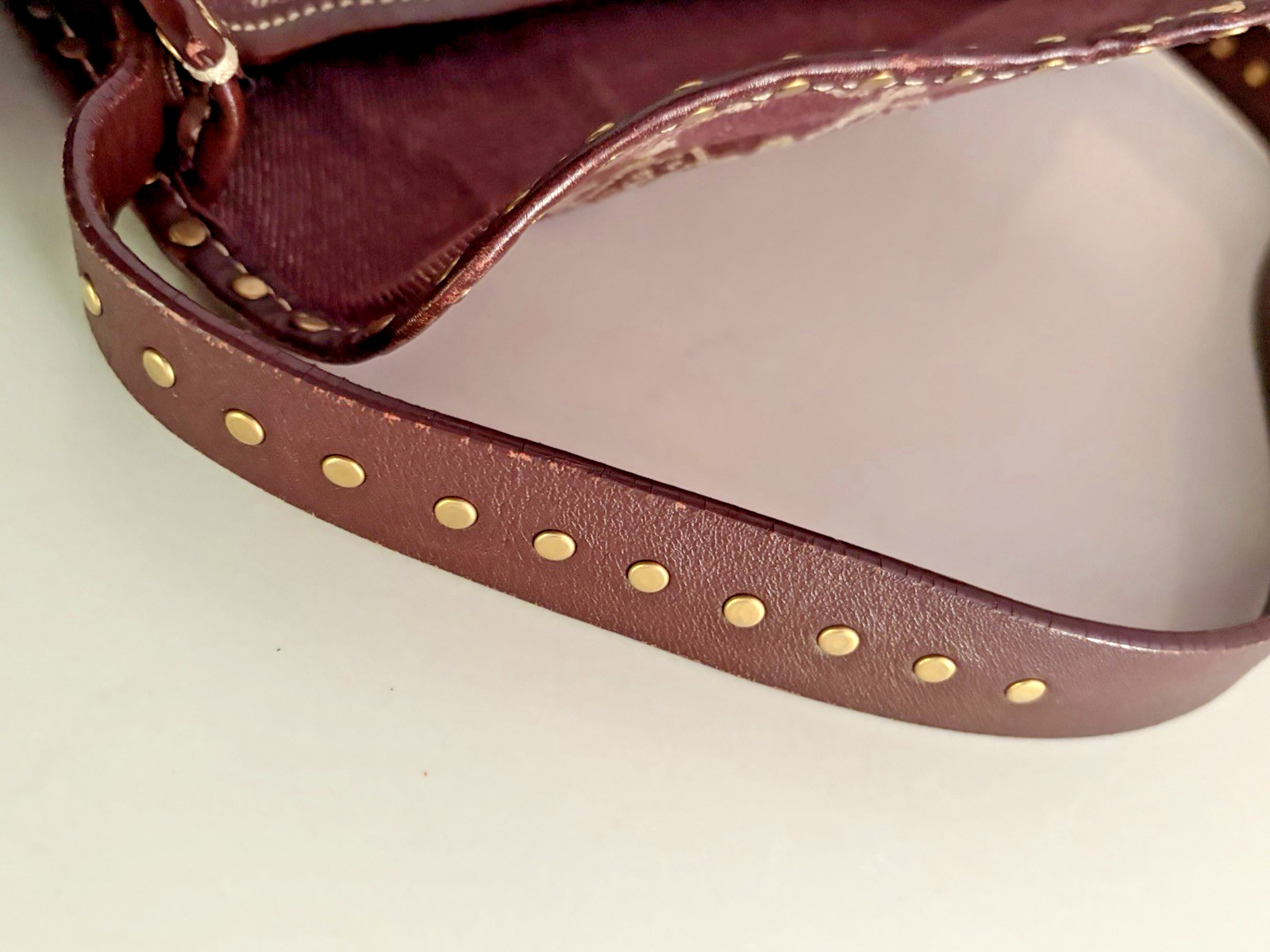 Celine Poulbot Triomphe Denim Studded Shoulder Bag Bordeaux Vintage Macadam Y2K