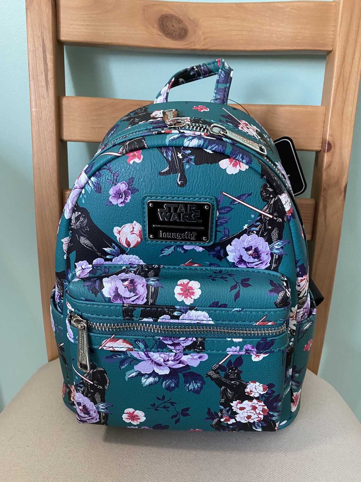 NWT Loungefly Star Wars Darth Vader Floral Green Mini Backpack LE 1000