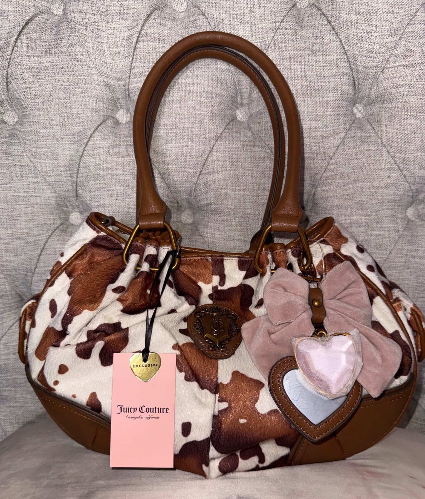 NWT Viral Juicy Couture Romance Saddle Brown Cow Print Satchel
