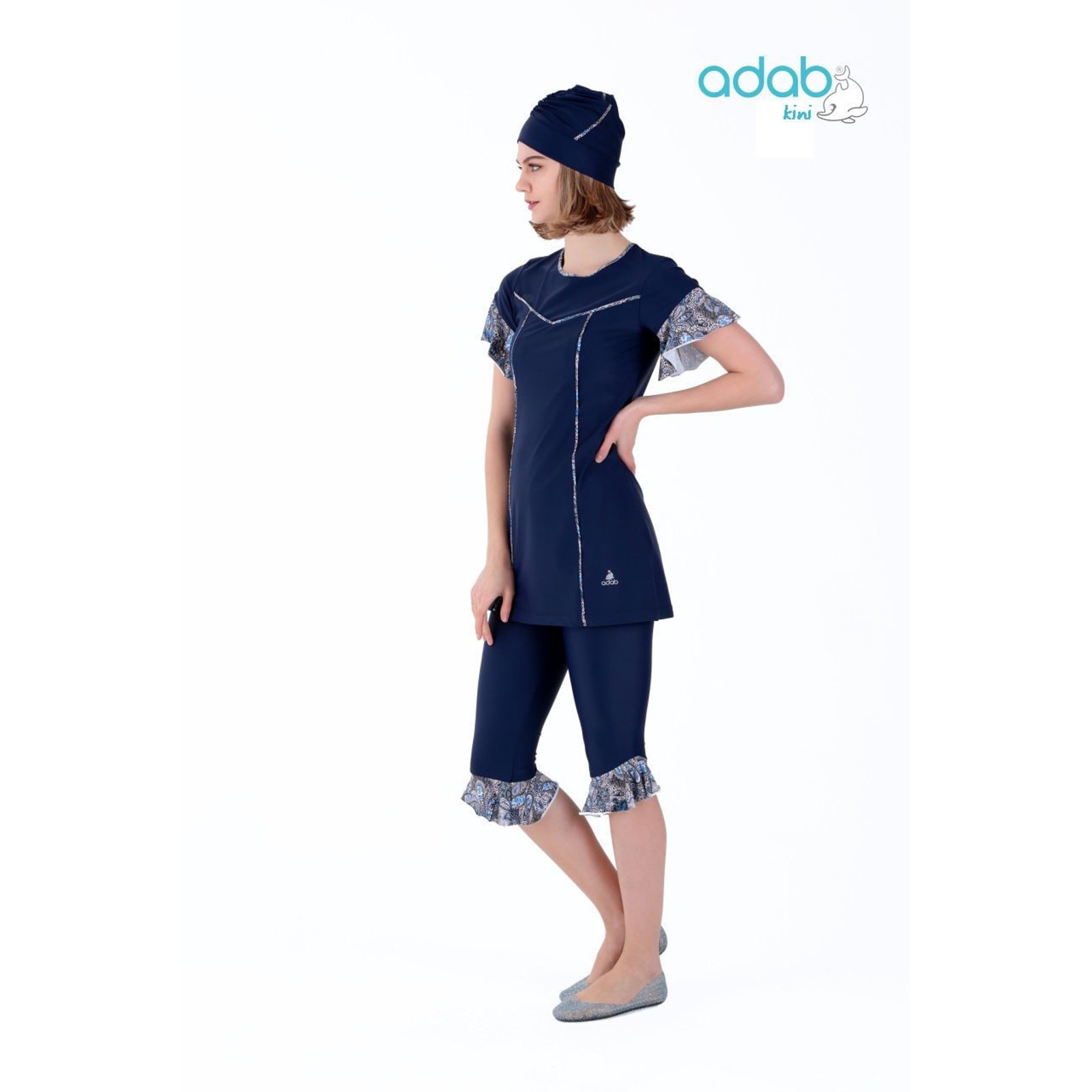 XL-Adabkini Feray, modest swimwear, 2-pc semi-covered, short sleeve and leggings
