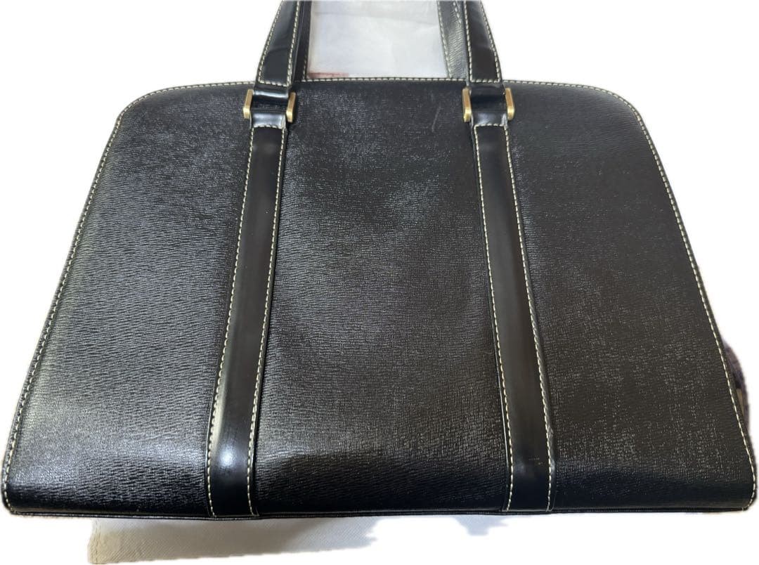 Burberry Black Leather Tote Bag 9.8×12.6×4.7in Gold Logo Used