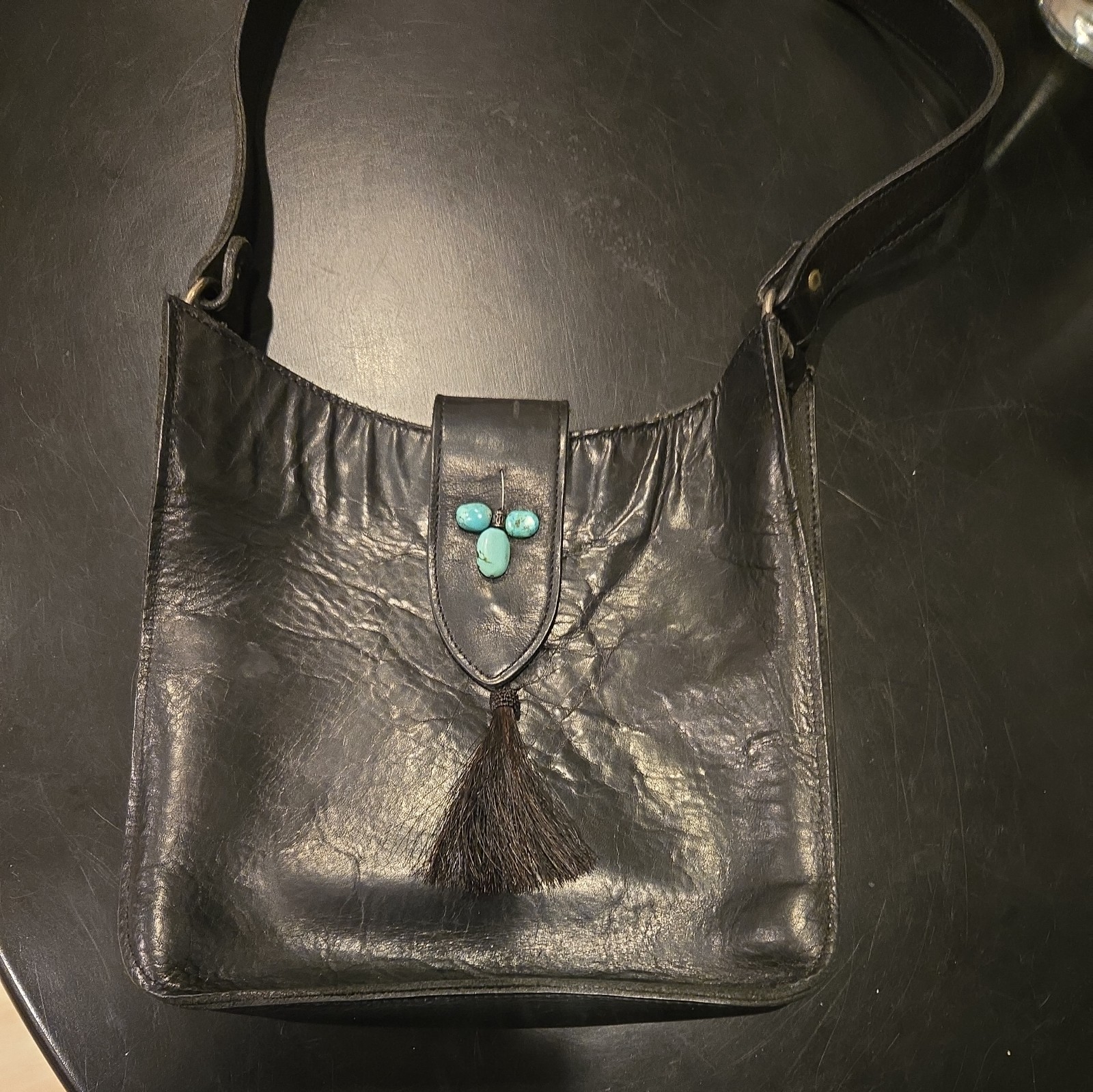 two bar west Cross Body purse Genuine Leather 9in X 9in