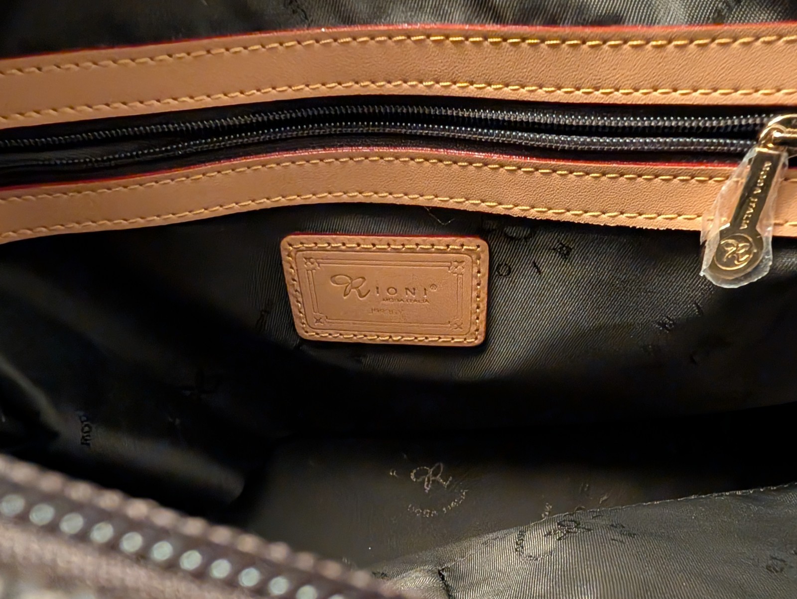 Rioni Moda Italia Signature Monogram Satchel Crossbody Bag Brow