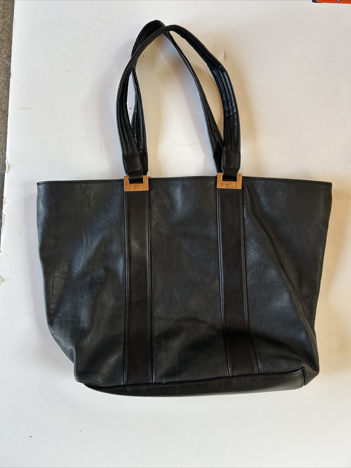 Linea Pelle Black Leather shoulder Double zipper Front Handbag