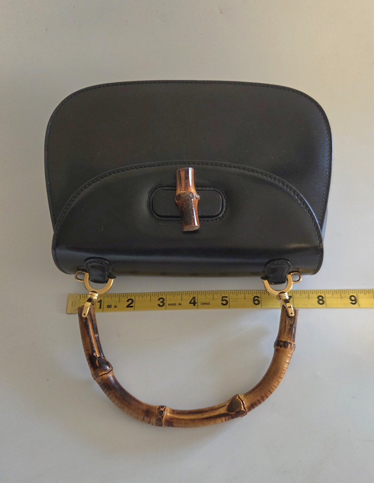 GUCCI Bamboo Turn Lock Closure Black Leather Bag +Dust Bag Made In Italy 🇮🇹