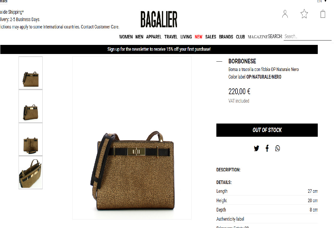 Borbonese Crossbody Bag OP Naturale Nero Brown Black Gold Buckle Luxury Italy