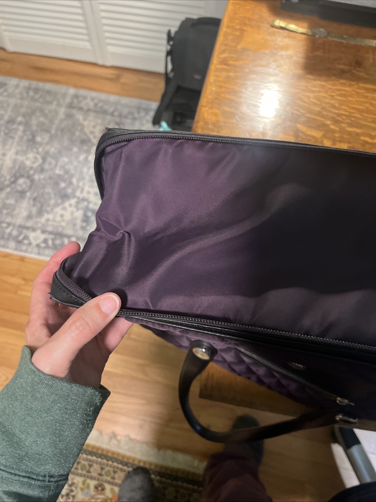 Knomo London Marina Quilted Tote Bag Purple Laptop Sleeve Expandable
