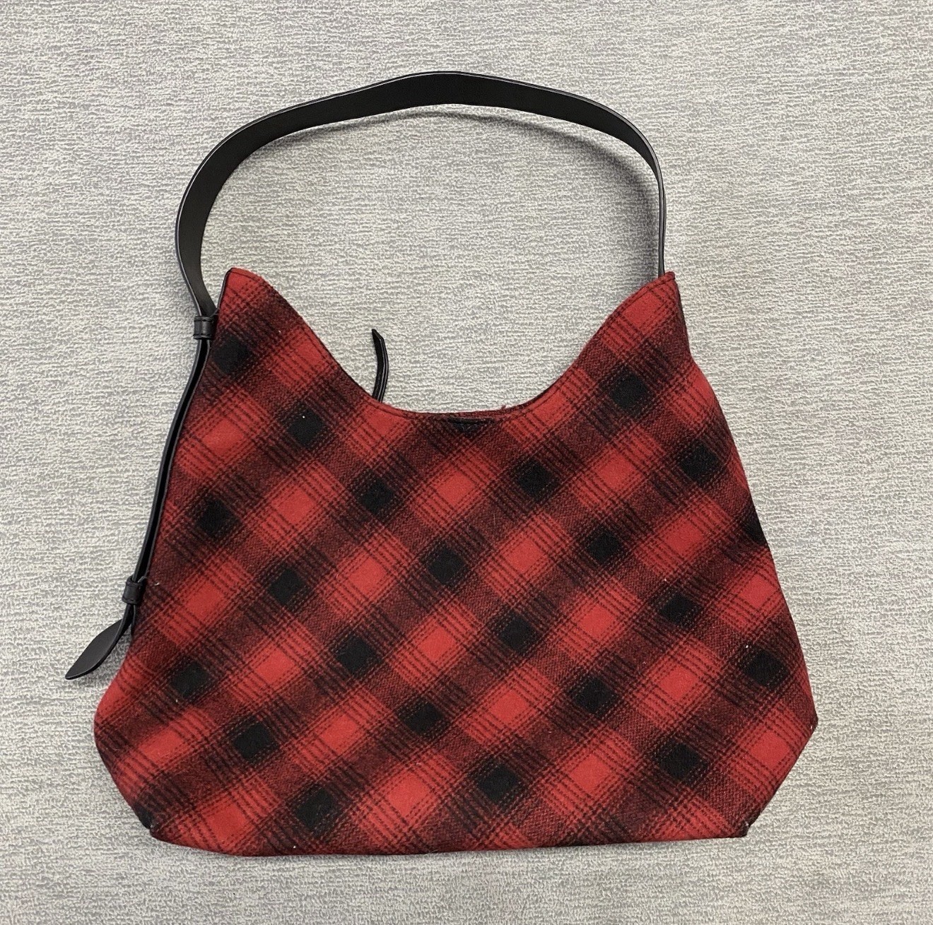 J Jill Shoulder Bag Black Red Buffalo Plaid WOOL Blend Hobo Leather Strap Purse