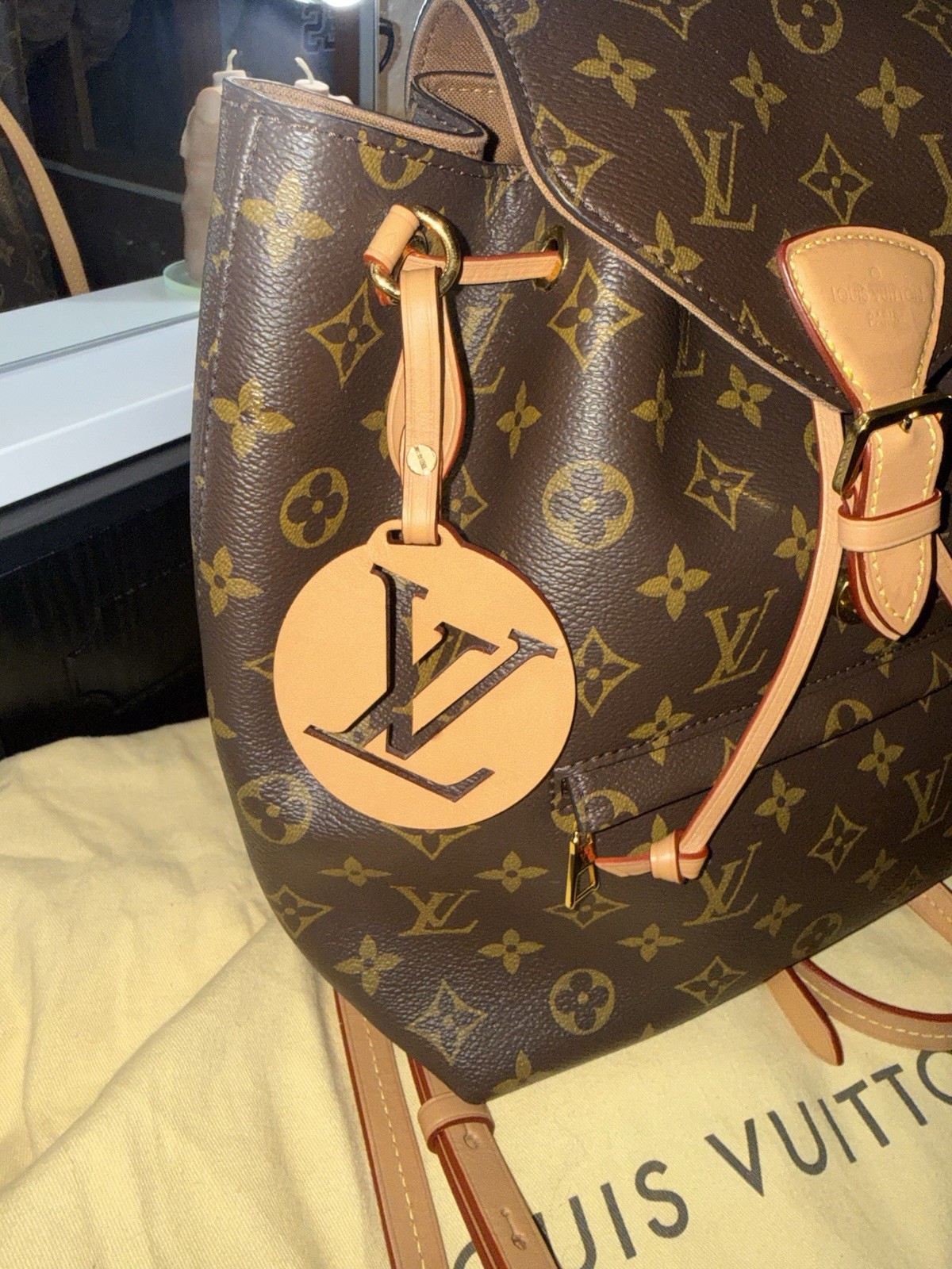 Louis Vuitton Montsouris PM Monogram Brown Backpack Drawstring Buckle Small