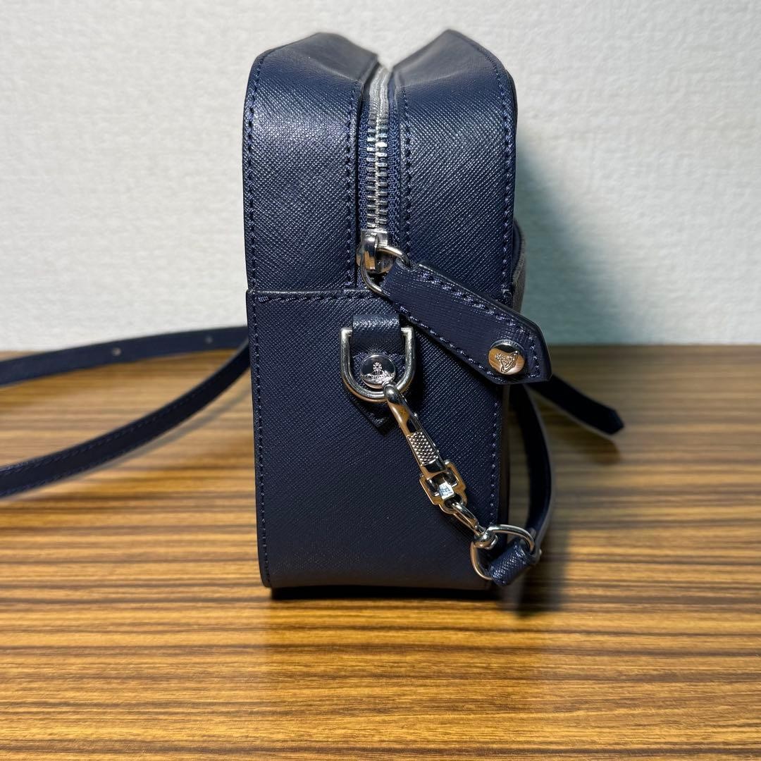Vivienne Westwood Orb Leather Square Shoulder Bag Navy about 6.69 × 9.84 × 2.76″
