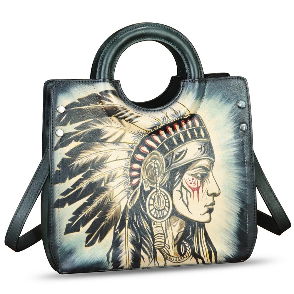 Genuine Leather Purses and Handbags for Women Hand Painted Tote Shoulder Bag