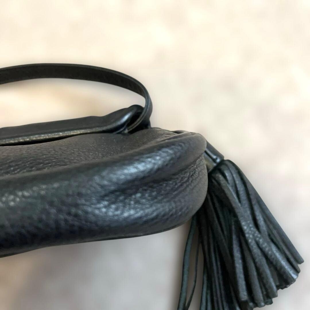 SEE BY CHLOE Black Shoulder Bag Tassel Gold Hardware Adjustable Strap Auth