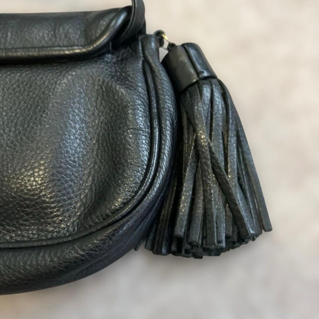 SEE BY CHLOE Black Shoulder Bag Tassel Gold Hardware Adjustable Strap Auth