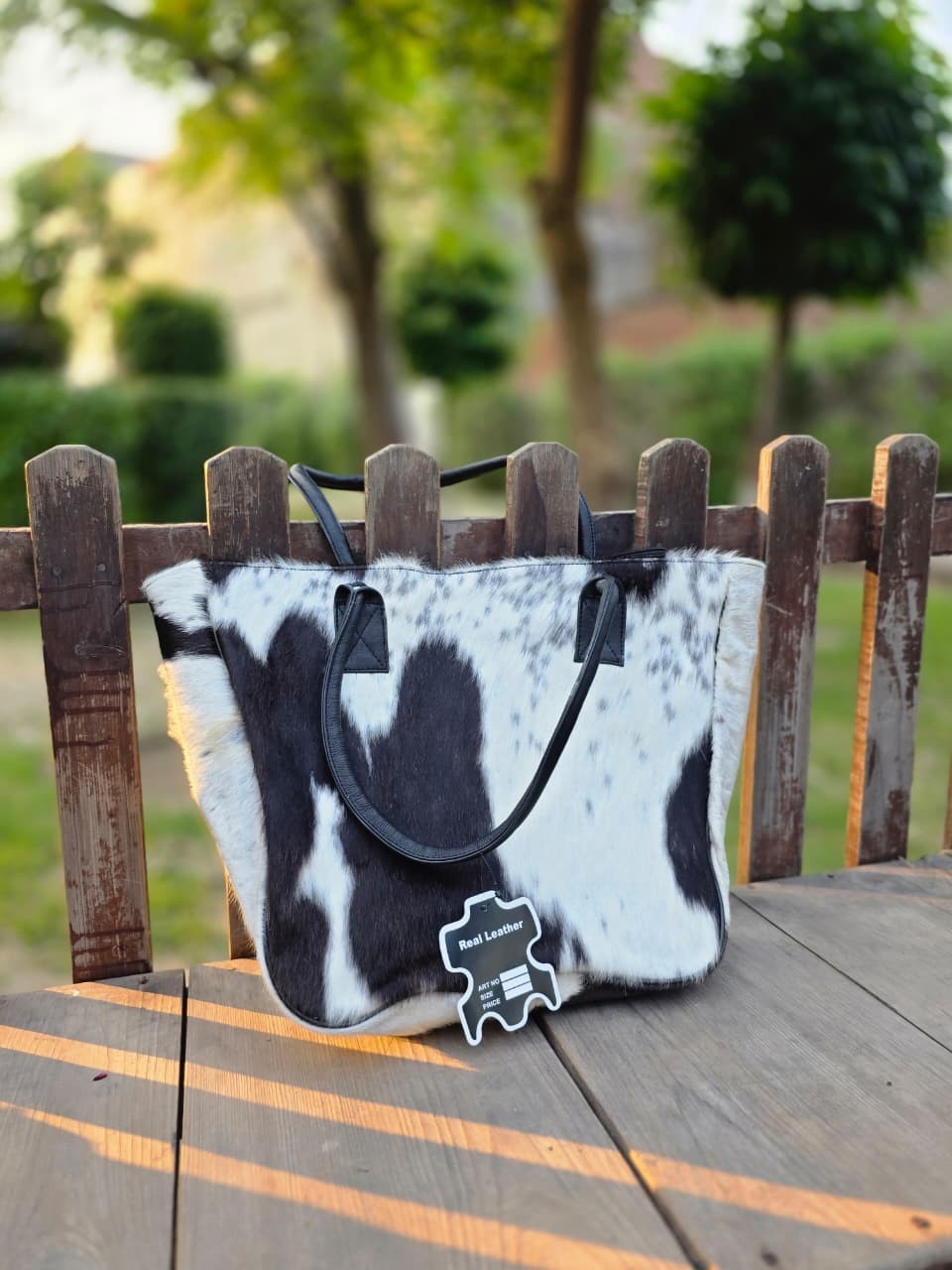 Handmade Cowhide Leather Shoulder Bag Western Hair on Tote handbag