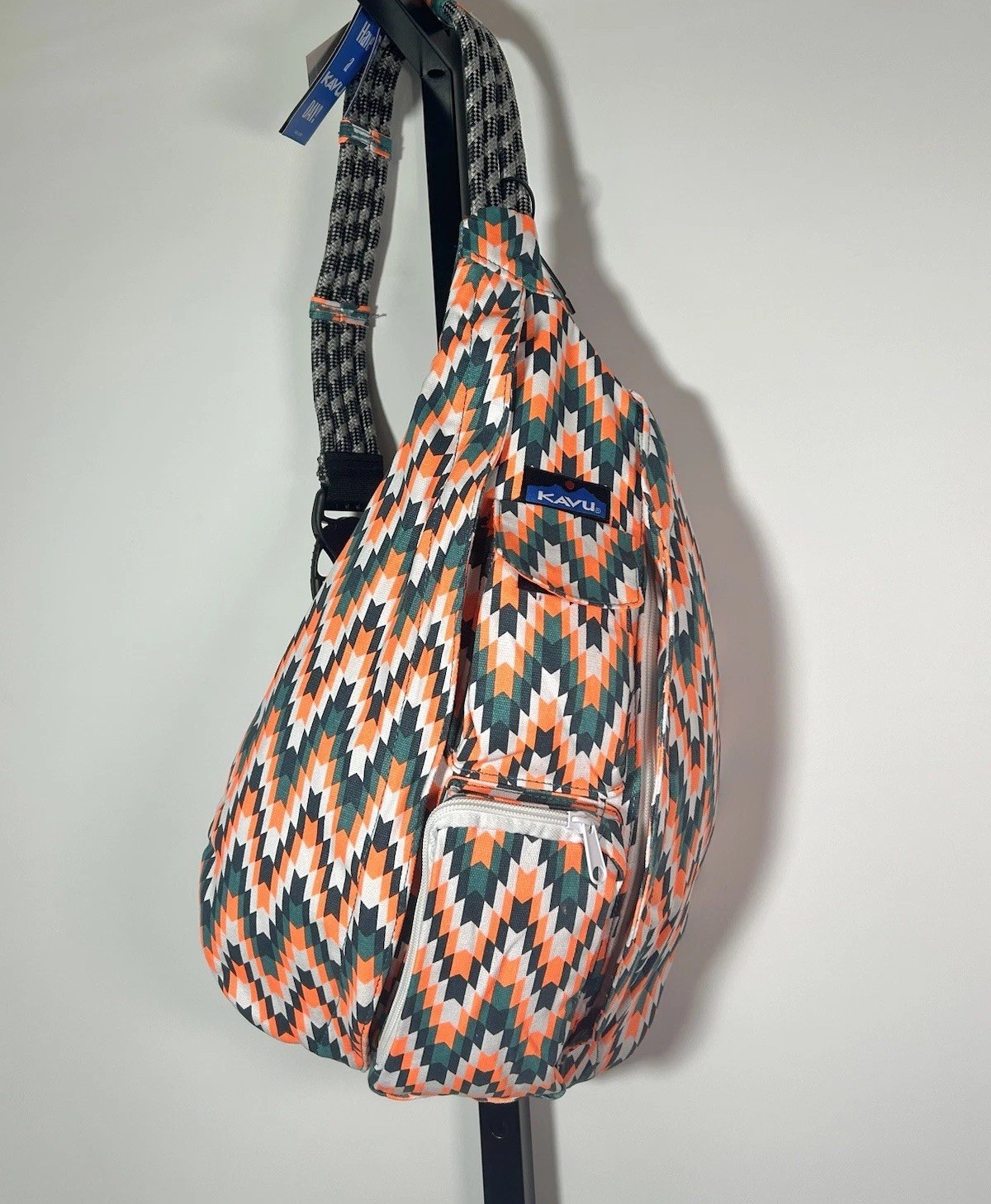 New KAVU Rope Bag Everglade Tile Orange Sling Crossbody Backpack Cotton Canvas
