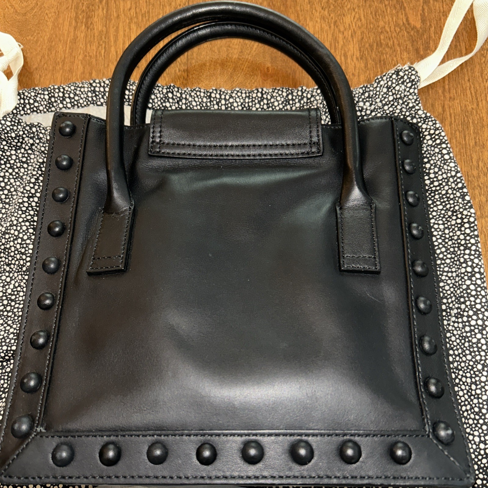 Loeffler Randall Studded Leather Junior Work Tote Black with Ivory Snakeskin NIB
