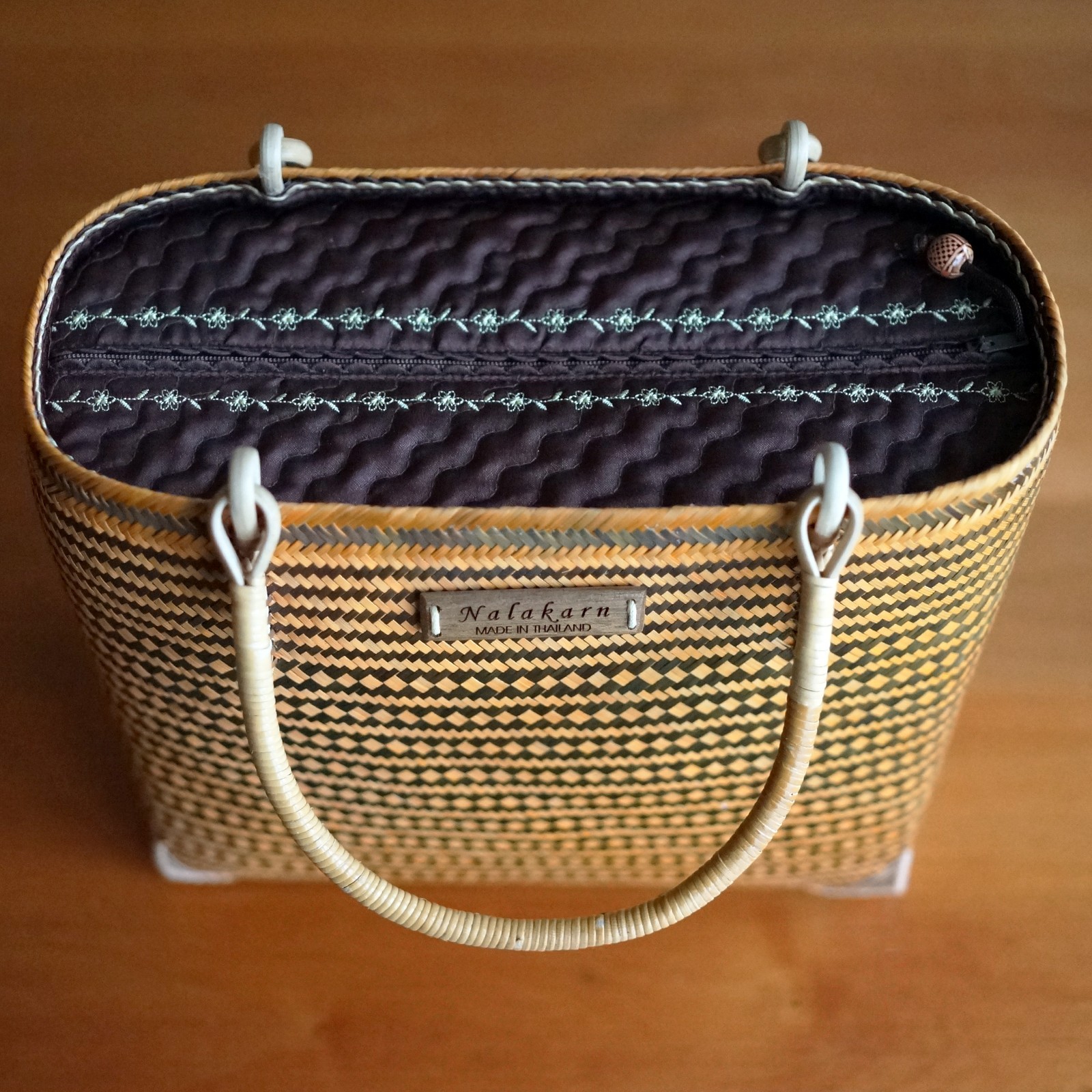 Thai Bamboo Woven Handbag Artisan Straw Basket Purse Traditional Luxury Bag
