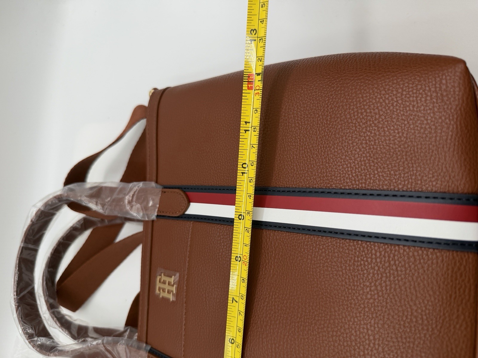 Tommy Hilfiger Top Handle/Shoulder Bag,Tan W/Red, White&Blue Trim,69J8975201,NWT