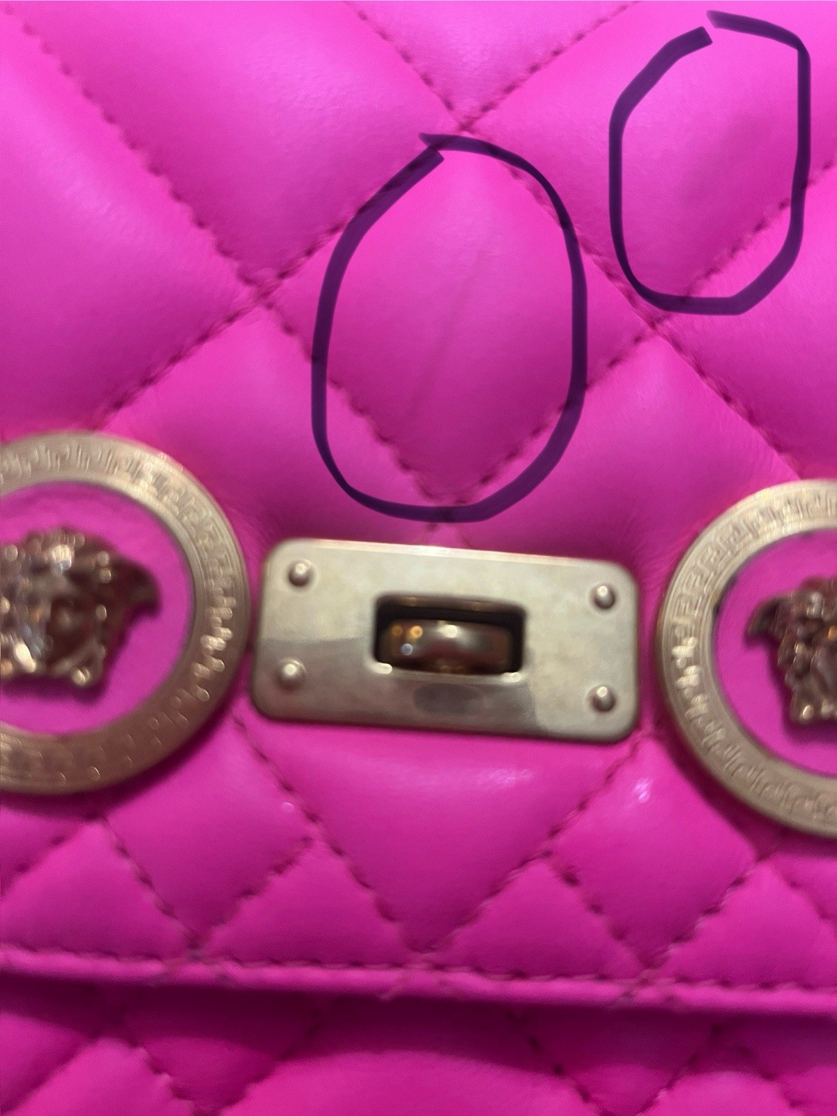 Versace Quilted Small Icon Bag Fluorescent Pink Purse Padlock Chain Strap