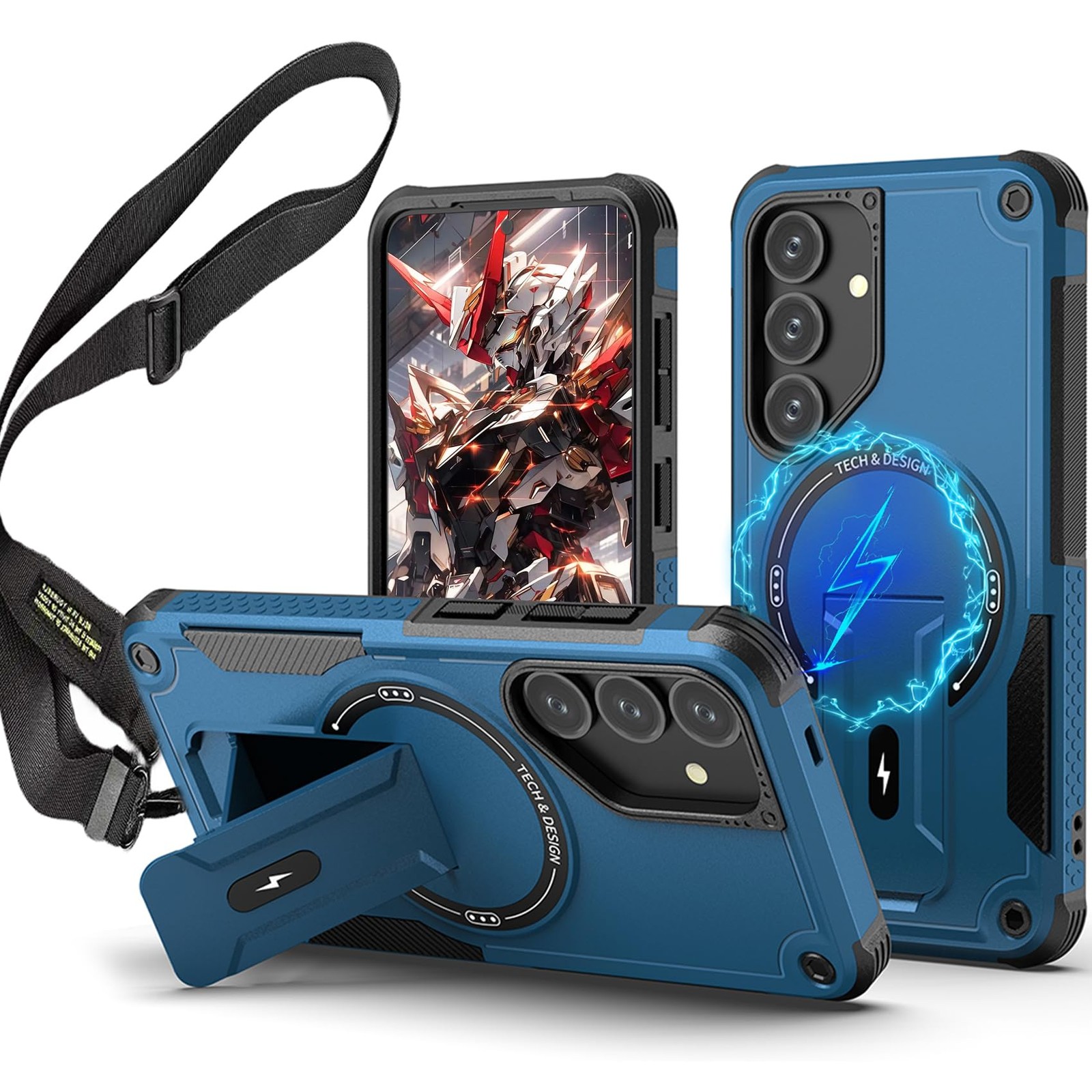 for Samsung Galaxy S25 Crossbody Case with Kickstand DJ Blue
