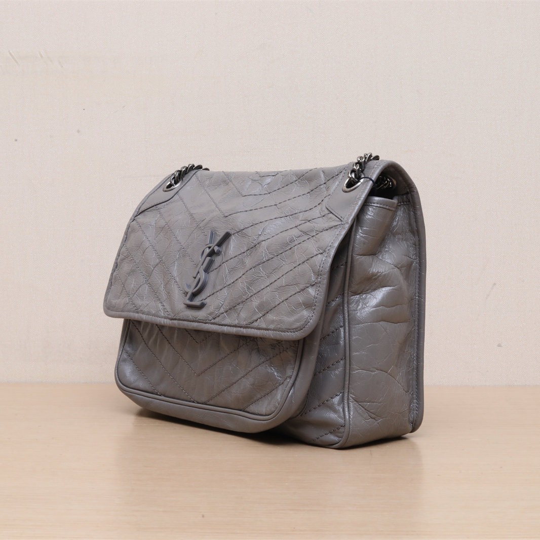 SAINT LAURENT Niki Large 32cm Grey Calfskin Shoulder Bag