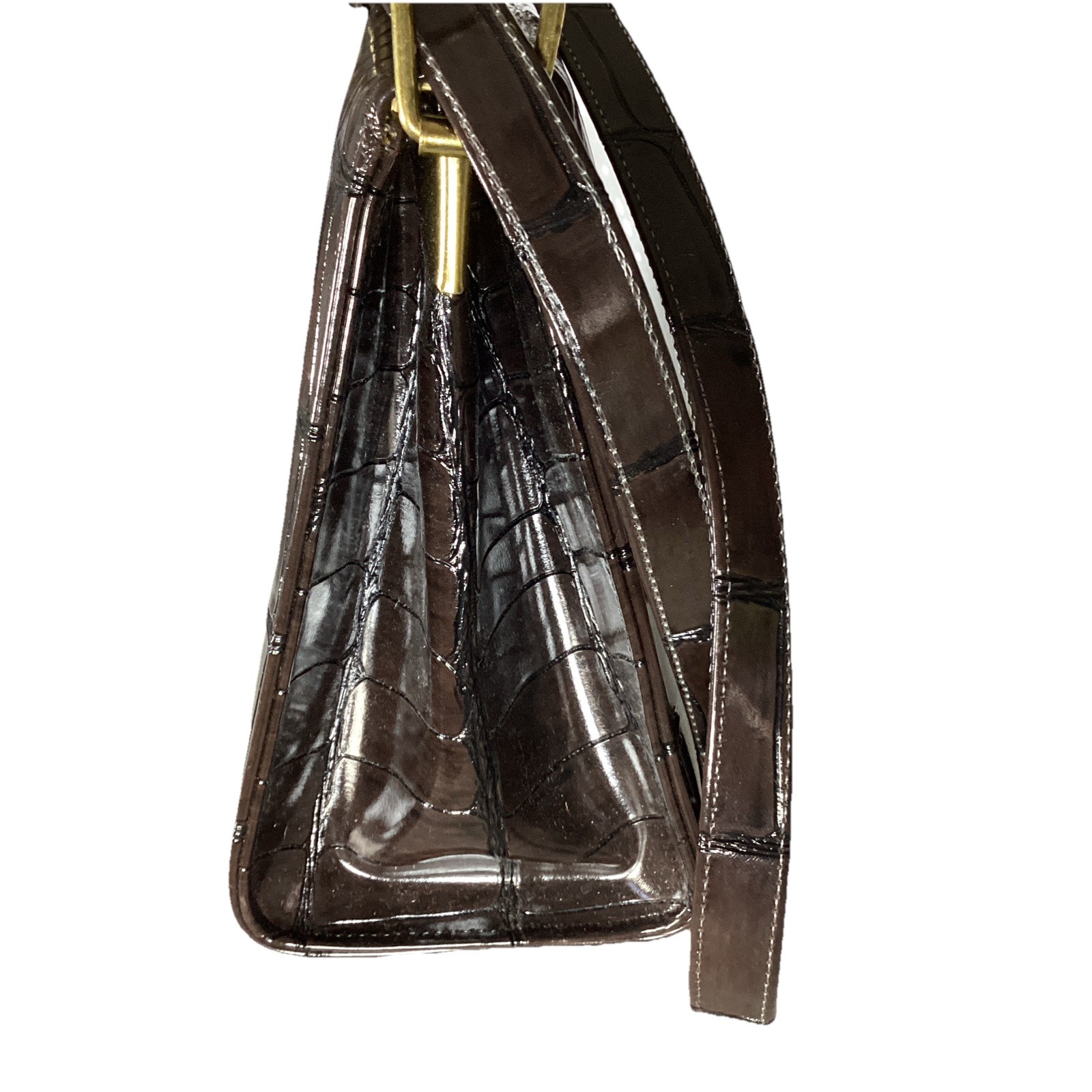 Vintage Mock Crock Brown Purse Pocket Book With Adjustable Crossbody Strap Mirro