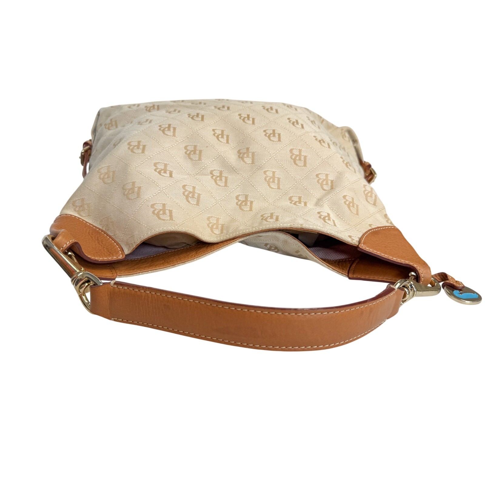 Dooney Bourke K7005639 Large Tan DB Signature Jacquard Leather Hobo Shoulder Bag