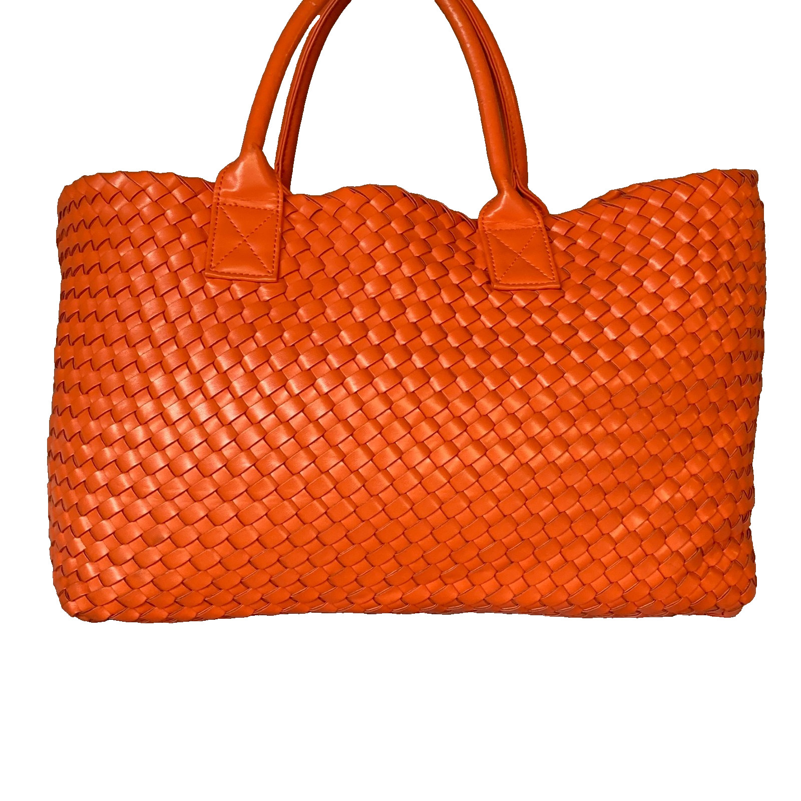 Woven Nappa Leather Tote Bag 21″ Intrecciato Shopper Lambskin Orange Large