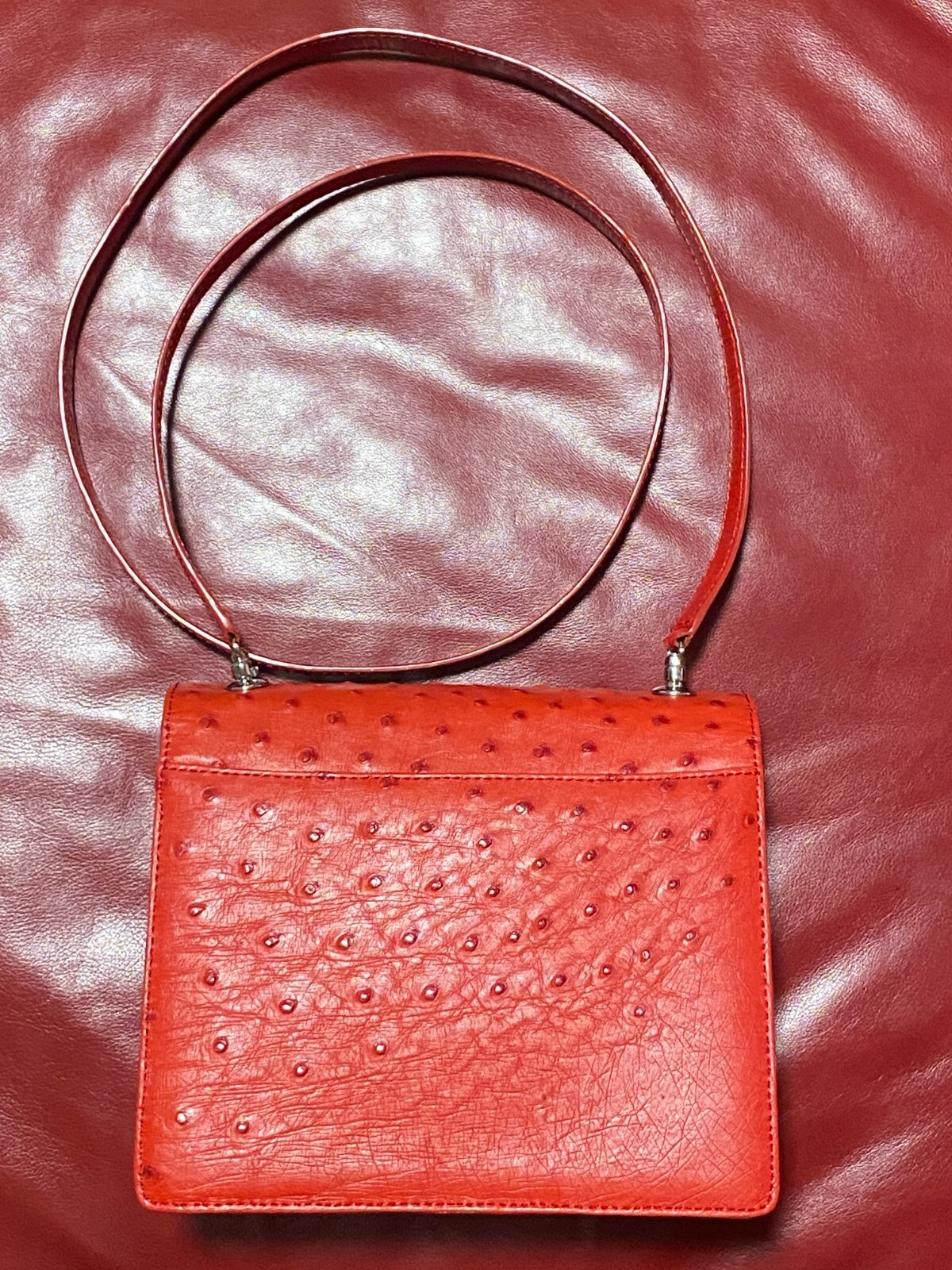 $1850 Cape Cobra MAXI IN ROUGE OSTRICH | Red | 8.2″ x 6.5″ x 3.7″
