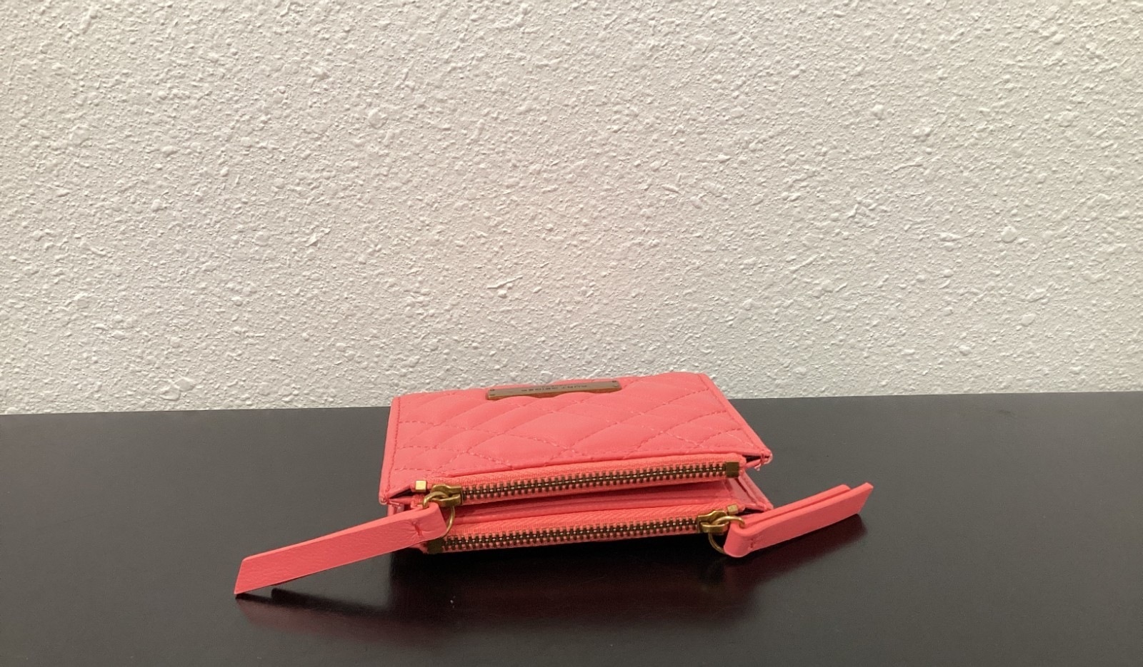 Kurt Geiger Set of 3 Brixton Pink Peach Leather Wallet MICRO Pink Glitter Fabric