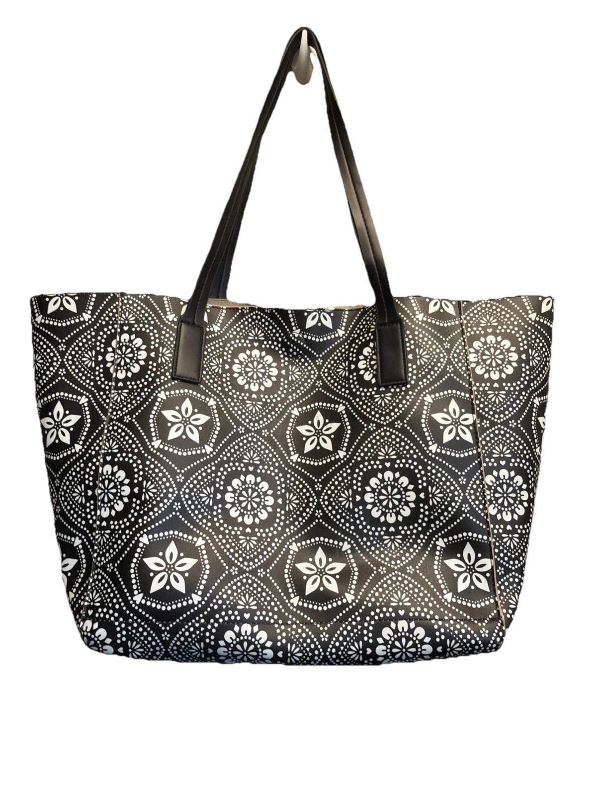 Tabitha Webb Large Floral Tote Mandalas Hearts Black and White with Pouch